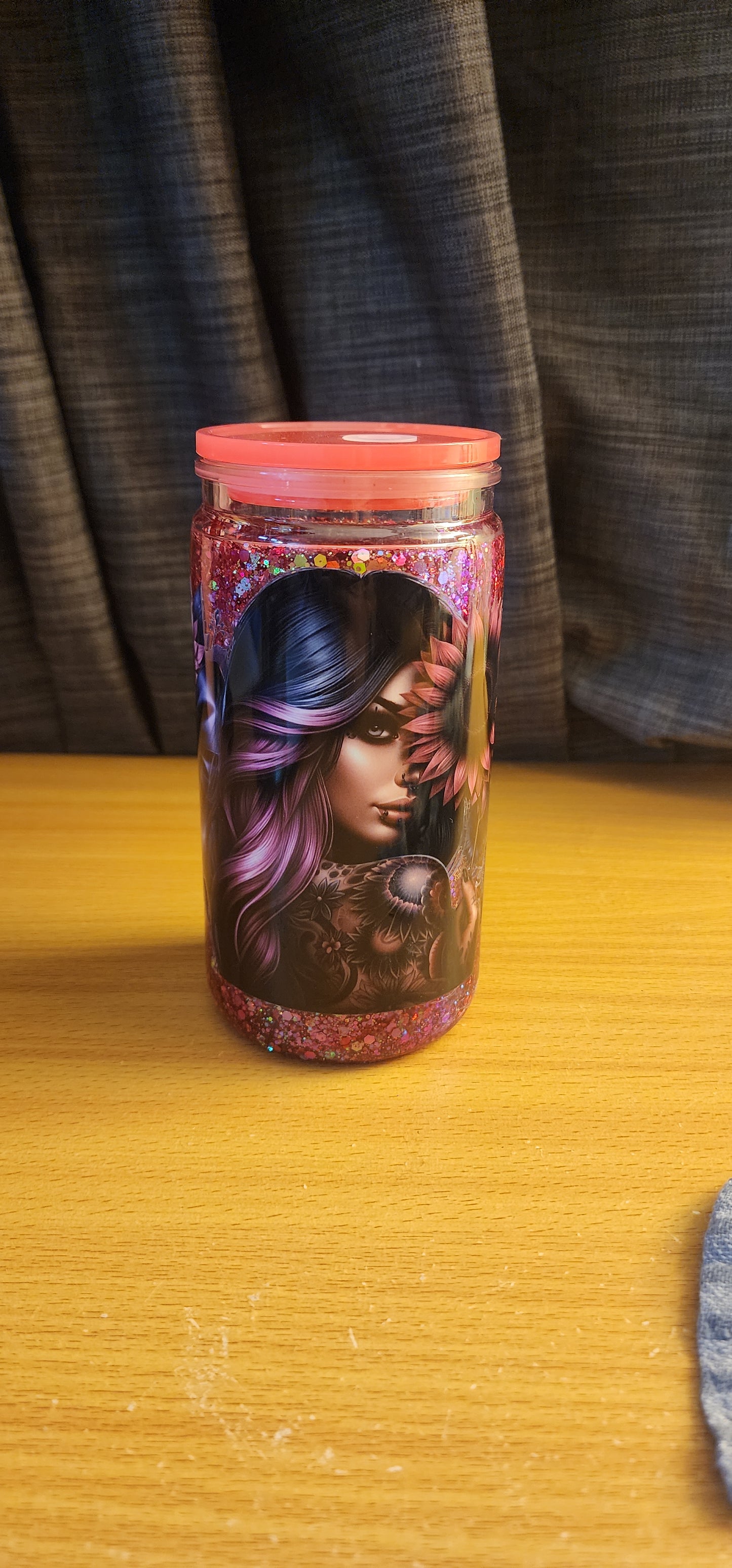 Tattoo girl snowglobe tumbler