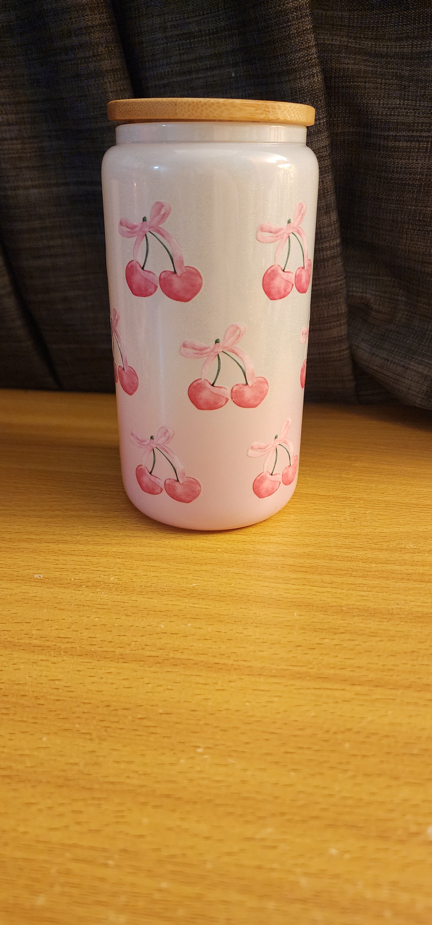 Cherry pink shimmer beer can