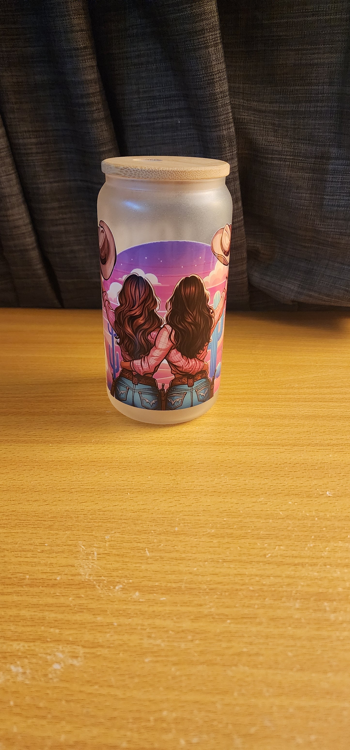 Glow in the dark cowgirl beer can